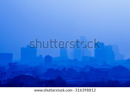 Heavy foggy is the capital of THAILAND. In the winter (Photo, change the white balance)