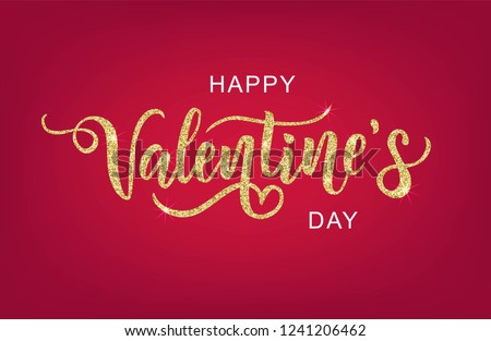 Happy Valentine's day hand lettering on red background. Vector. Romantic quote postcard, card, invitation, banner template. 