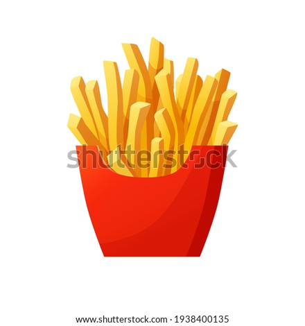 French fried potato in a red pack box. Fast food, junk. Cartoon vector illustration.