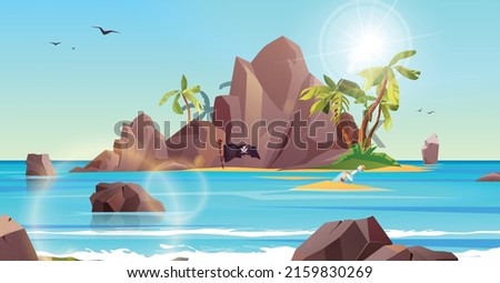 Similar – Image, Stock Photo Rocky island in sea against sunset sky aerial view