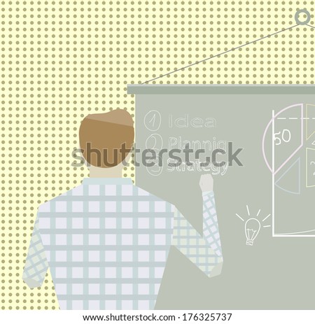 Business project Startup strategy Businessman making office presentation development and launch a new innovation product on a market concept Flat design
