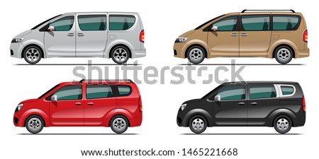 VECTOR EPS 10 - set of mini van slide door type, isolated on white background.
