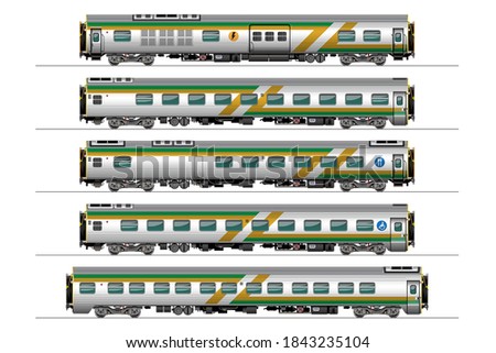 VECTOR EPS10 - passenger car train set isolated on white background.