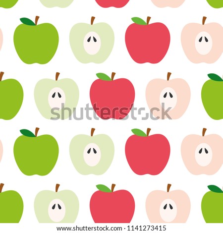 Seamless Apple Vector Pattern Fruit Background with Sliced Core