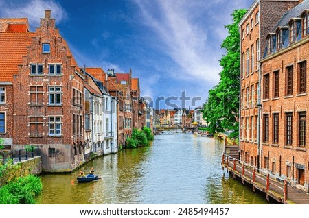 Similar – Image, Stock Photo Leie river bank in Ghent, Belgium, Europe.