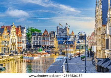 Similar – Image, Stock Photo Leie river bank in Ghent, Belgium, Europe.