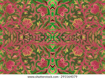 Bright embroidered coat pattern on the fabric, Asia