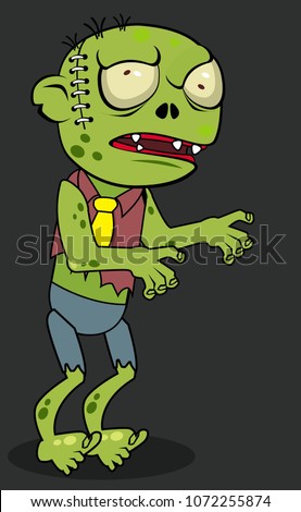 Cartoon funny zombie monster illustration on black background