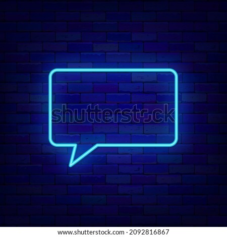 Rectangular speech bubble neon sign. Empty retro frame. Space for text. Outer glowing effect banner. Chatting box on brick wall. Luminous label. Editable stroke. Vector stock illustration