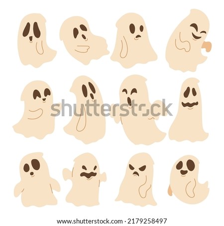 Hand drawn set of Halloween Cute Scary Spooky Ghost Objects Character Elements,  Vector illustration collections bundle set with Aesthetic Character Imagine de stoc © 