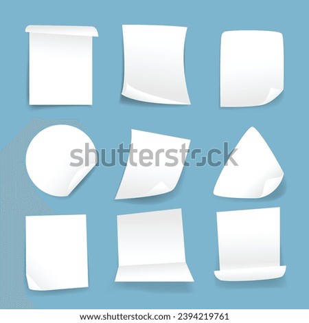 Set of blank realistic white paper stickers of different shapes banner isolated on white background. Round, oval, square, rectangular shapes. Copy space. Stickers or patches for preview tags, labels.