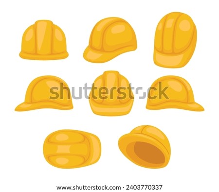 Safety construction helmet set with various view or composition, yellow hard hat with different view angles, construction safety industry hat protective worker, Hard Hat Icon isolated white background