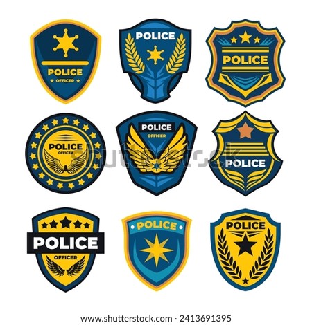 Set of police law enforcement badges emblem and logo patches, Police badge set, Officer security federal agent signs and symbols police protection, Policeman badges collection.