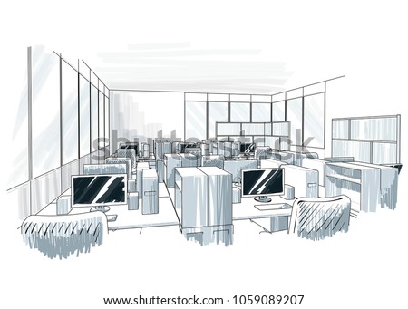Illustration of open space interior. Modern office.