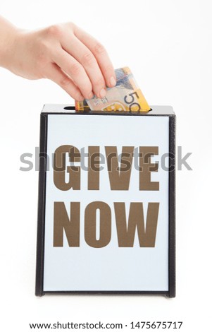 Similar – Image, Stock Photo charity fundraising donations fifty hryvnia in an acrylic box