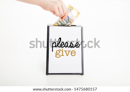 Similar – Image, Stock Photo charity fundraising donations fifty hryvnia in an acrylic box