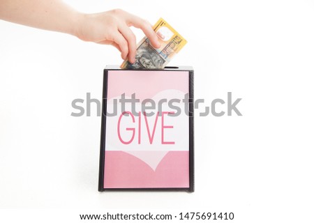 Similar – Image, Stock Photo charity fundraising donations fifty hryvnia in an acrylic box