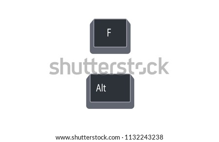 Alternate (Alt) and F computer key button vector isolated on white background. Alt+F for file menu options in current program.