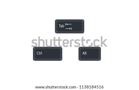Control (Ctrl), Alternate (Alt) and Tab computer key button vector isolated on white background. Ctrl+Alt+Tab use for as the arrow keys to switch between all open apps.