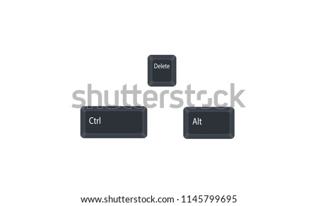 Control (Ctrl), Alternate (Alt) and Delete computer key button vector isolated on white background. Ctrl+Alt+Del used to interrupt a function.
