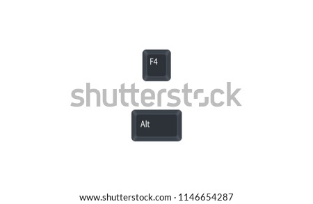 Alternate (Alt) and F4 computer key button vector isolated on white background. Alt+F4 for closes the current window