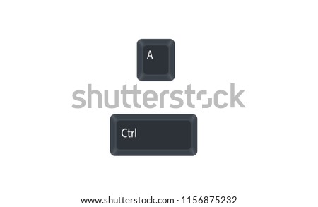 Control (Ctrl) and A computer key button vector isolated on white background. Ctrl+A for selects all in the current document.