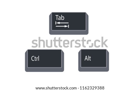 Control (Ctrl), Alternate (Alt) and Tab computer key button vector isolated on white background. Ctrl+Alt+Tab use for as the arrow keys to switch between all open apps.