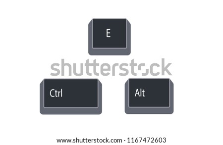 Control (Ctrl), Alternate (Alt) and E computer key button vector isolated on white background.