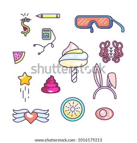 Fun doodles vector icons. Pop art modern style objects.