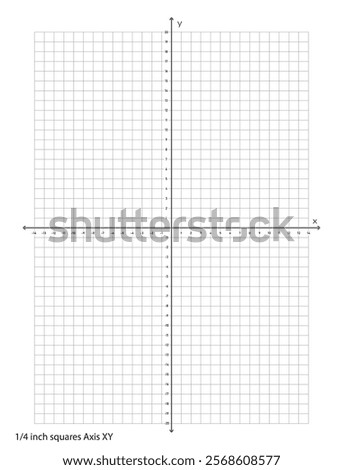 Graph Paper XY Axis quarter inch squares printable template A4 notebook format. Graph coordinate worksheet for college, journals or math engineering grid line printable.