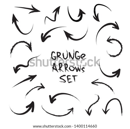 Grunge arrows on white background. Vector hand drawn arrows isolated on white background