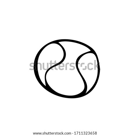Vector image isolated on a white background. In doodle style. Tennis ball for sports and toys for pet, dog, puppy. For coloring, logo, stickers, design of a sports channel or pet shop.