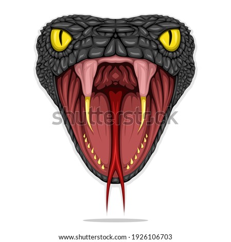 Head of Black Mamba Snake Vector with Opened Mouth isolated on White Background