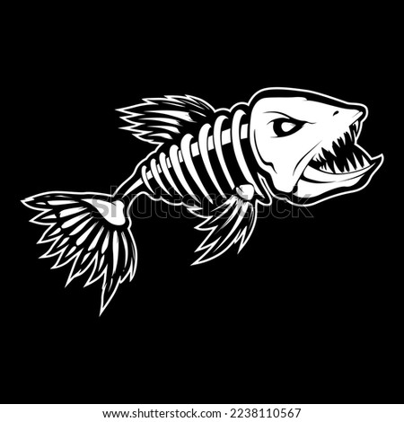 Predator Fish Skeleton Vector Isolated on Blank Background