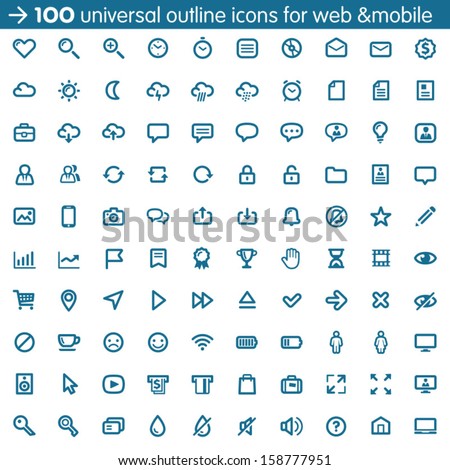 Set of 100 Universal Outline Icons For Web and Mobile