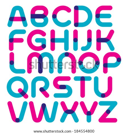 Vector font with round strokes and mixed colours. Multiply blend mode.