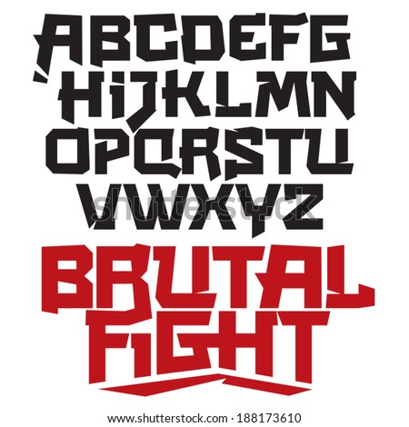 Vector font. Cool modern type. Asian, japanese typeface. Martial arts. You can easily tweak it to make your own unique lettering
