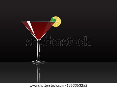 Official cocktail icon, The Unforgettable Bacardi cartoon illustration for bar or restoration  alcohol menu in elegant style on mirrored surface.