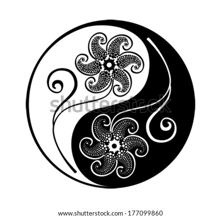 Yin Yang Symbol With Patterned Flowers, Vector - 177099860 : Shutterstock