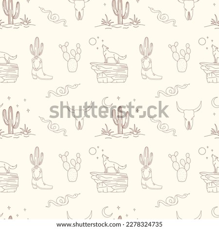 Flat design on the theme of the Wild West, Mexico. Seamless vector pattern, ornament for textiles, packaging