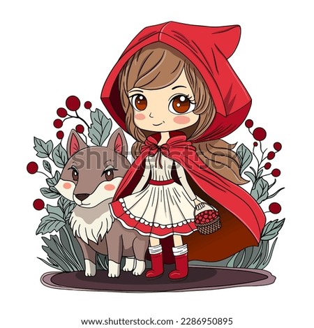 Cute Little Red Riding Hood with wolf.