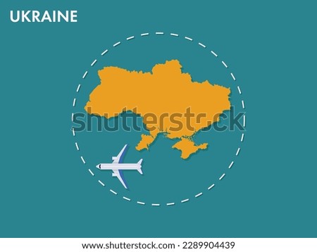 An airplane leaving the boundary of Ukraine country, a concept of airplane takeoff, illustration vector design