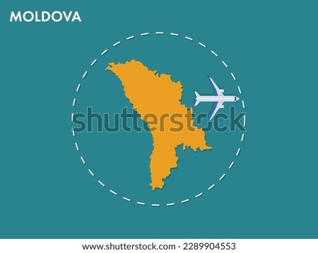 An airplane leaving the boundary of Moldova country, a concept of airplane takeoff, illustration vector design
