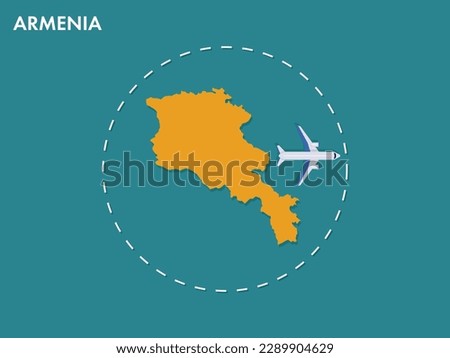 An airplane leaving the boundary of Armenia country, a concept of airplane takeoff, illustration vector design