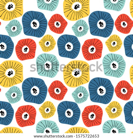 Seamless pattern with abstract flowers. Avan-garde cute cartoon background. Abstractionism style. 