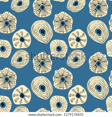 Seamless pattern with abstract flowers. Avan-garde cute cartoon background. Abstractionism style. 