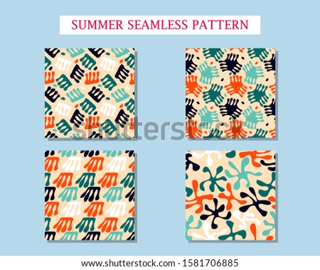 Set with seamless pattern with abstract blots. Avan-garde cute cartoon background. Abstractionism style. 