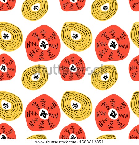 Seamless pattern with abstract flowers. Avan-garde cute cartoon background. Abstractionism style. 