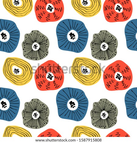 Seamless pattern with abstract flowers. Avan-garde cute cartoon background. Abstractionism style. 