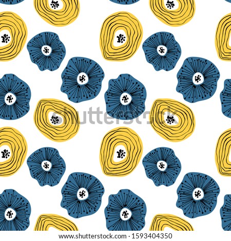 Seamless pattern with abstract flowers. Avan-garde cute cartoon background. Abstractionism style. 